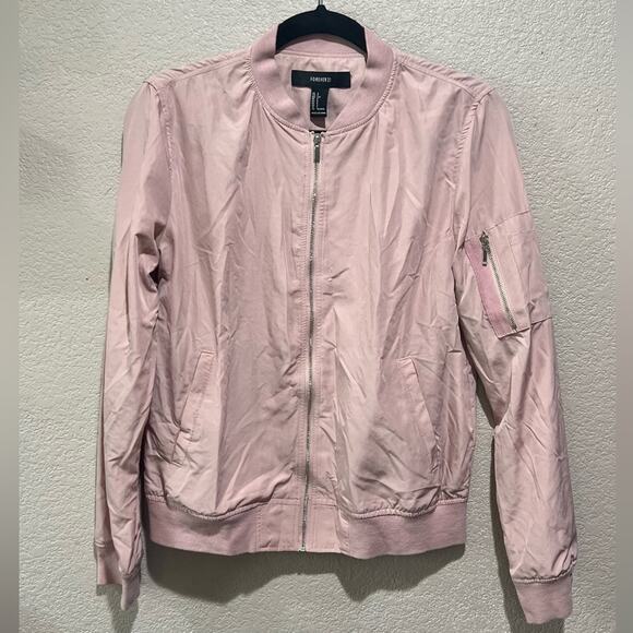 Forever 21 Lightweight Zip Up Bomber Jacket sz S Pink - Picture 12 of 12